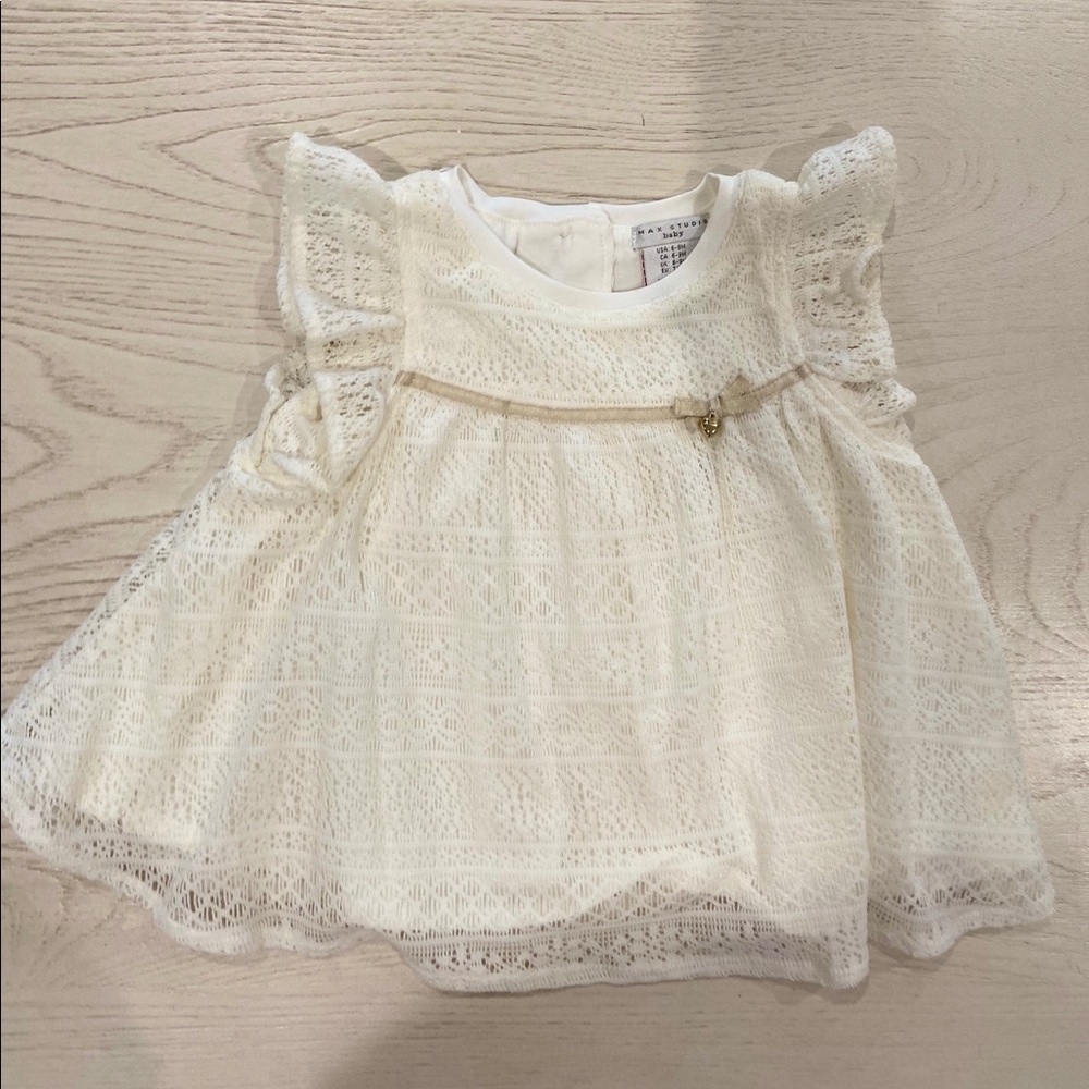 MAX STUDIO BABY 6-9 MONTH DRESS WHITE WITH GOLD